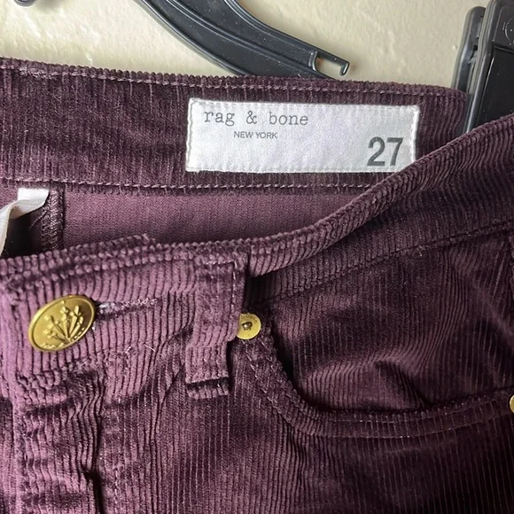 RAG & BONE Casey Corduroy High Rise Flare Jeans in Burgundy - Size 27 - Picture 6 of 16